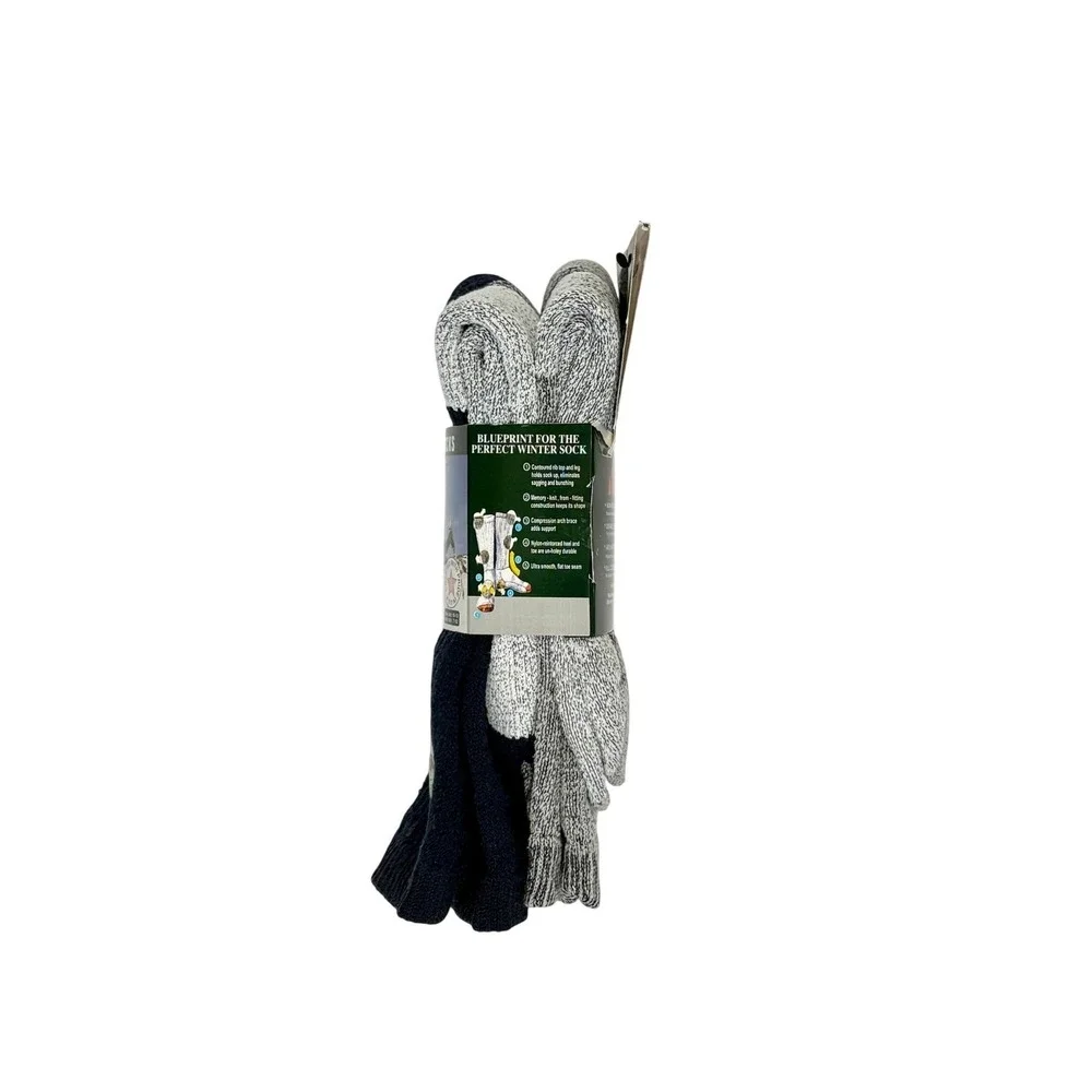 Winter Thermal Socks Merino Wool Temperature Rated -25* Black Gray 10-13 NEW 2pk